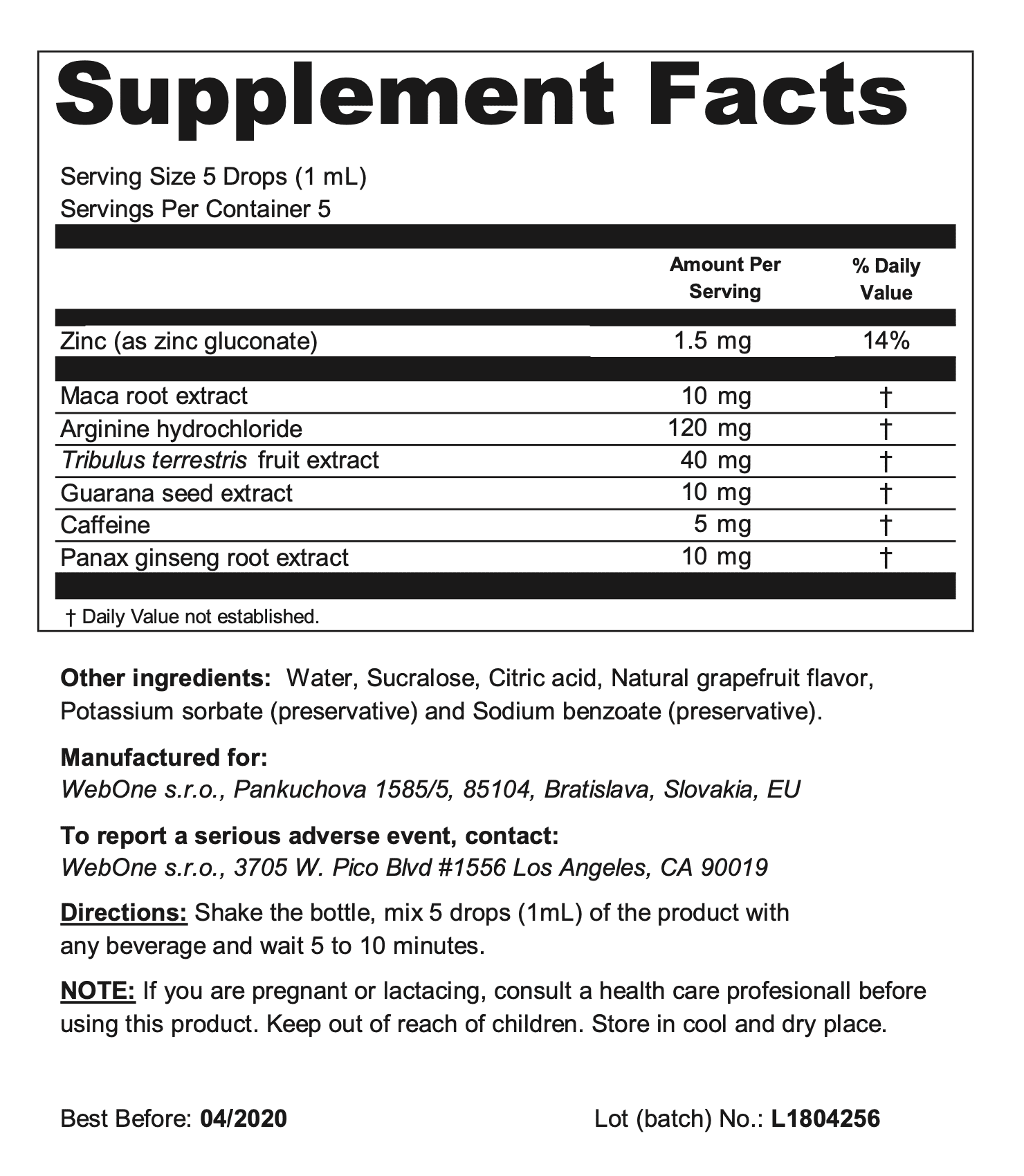 Spanish Fly Pro - Supplement Fact Label